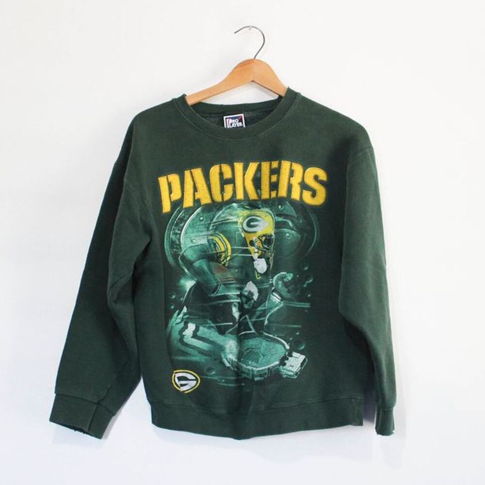 Vintage 90s Green Bay Packers NFL Green Sweatshirt Kids Medium Youth